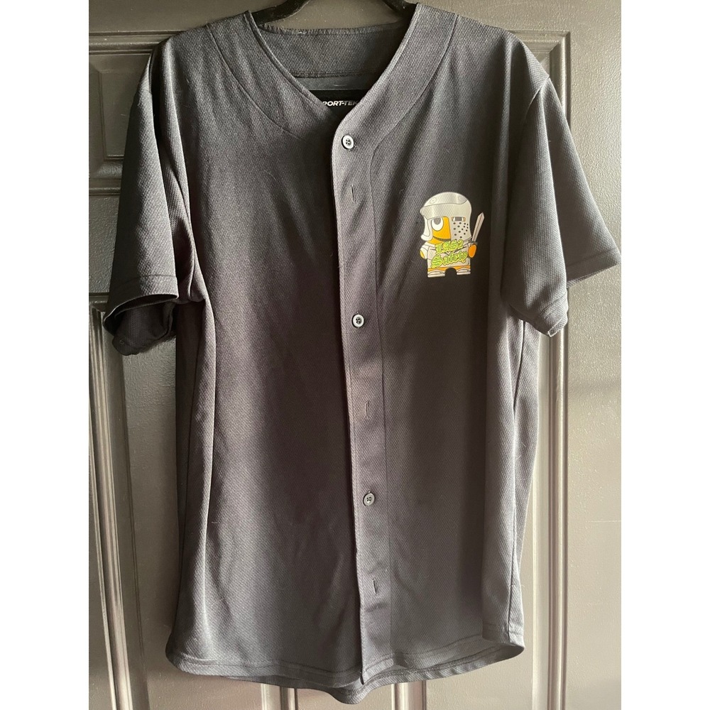 Sport-Tek LAS2 Safety Squad Baseball Jersey Black Mesh Button Down Shirt Large